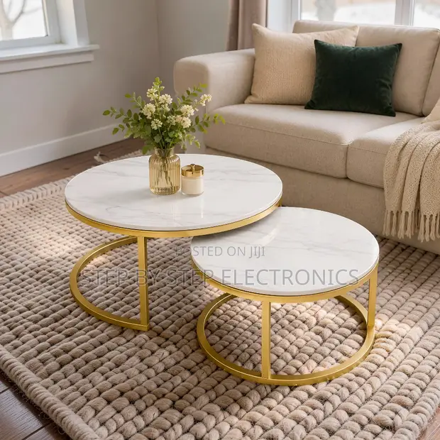 Modern Marble Nesting Coffee Table Set - Gold Frame - 1