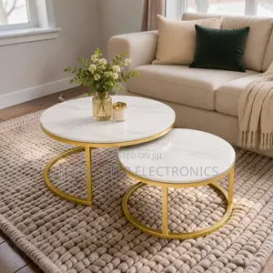Modern Marble Nesting Coffee Table Set - Gold Frame