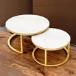 Marble Nesting Coffee Table Set with Gold Metal Frame - 2