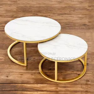 Space Saving Marble Nesting Coffee Table Set - Gold Metal Frame