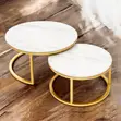 Space Saving Marble Nesting Coffee Table Set - Gold Metal Frame - 2