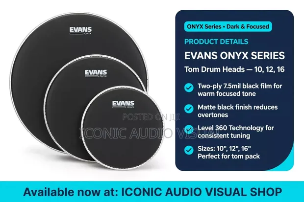 Evans Onyx Tom Drum Heads - Brand New - 1