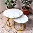 Set ya Meza za Kahawa za Marble Zinazopishana na Fremu ya Dhahabu - 1