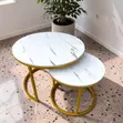 Set ya Meza za Kahawa za Marble Zinazopishana na Fremu ya Dhahabu - 2