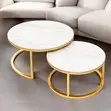 Set ya Meza za Kahawa za Marble Zinazopishana na Fremu ya Dhahabu ya Metal - 2