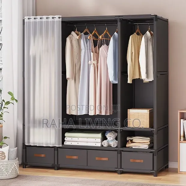 Elegant Heavy Duty Metallic Wardrobe | 150x50x170cm | Black - 1