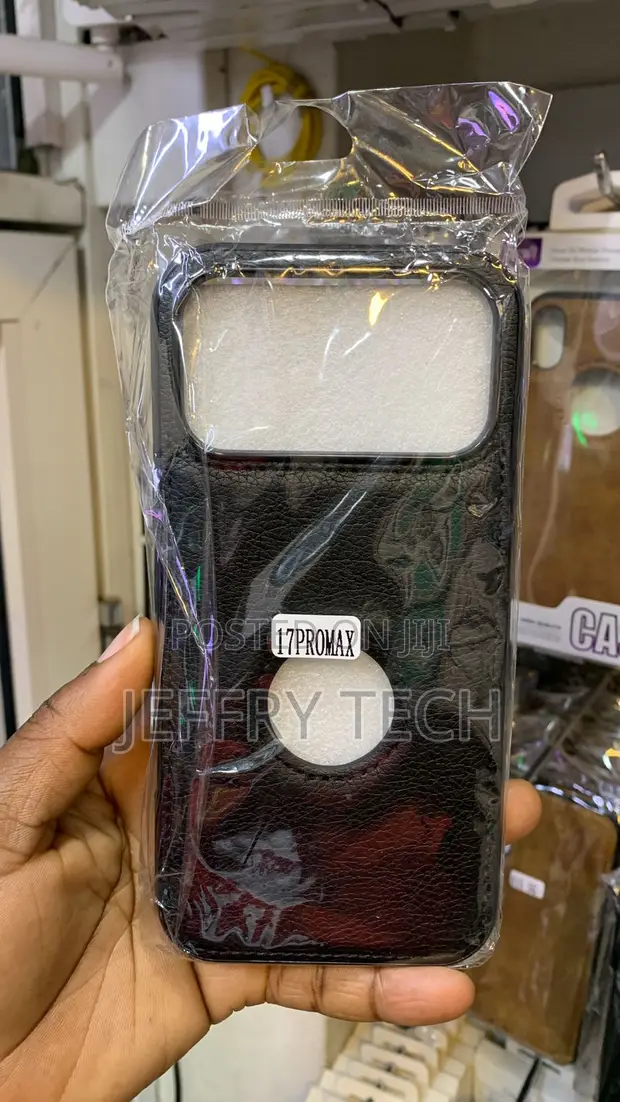 Black Leather iPhone 17 Pro Max Case with Apple Logo - 1