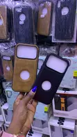 Black Leather iPhone 17 Pro Max Case with Apple Logo - 2