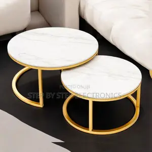 Sturdy Marble Nesting Coffee Table Set with Gold Metal Frame