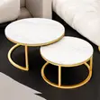 Sturdy Marble Nesting Coffee Table Set with Gold Metal Frame - 1
