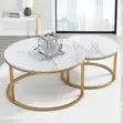 Sturdy Marble Nesting Coffee Table Set with Gold Metal Frame - 2