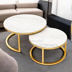 Compact Marble Nesting Coffee Table Set with Gold Frame