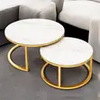 Compact Marble Nesting Coffee Table Set with Gold Frame - 2