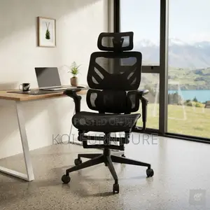 Executive Fabric Orthopedic Office Chair with Footrest - Black