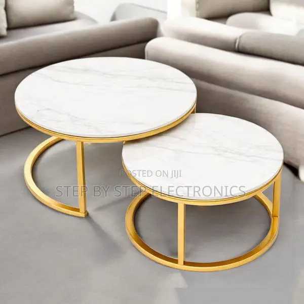 Easy Cleaning Marble Nesting Coffee Table Set with Gold Frame - 1