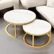 Easy Cleaning Marble Nesting Coffee Table Set with Gold Frame - 2
