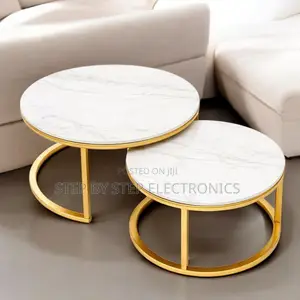 Seti ya Meza za Kahawa za Marble za Sebule na Fremu ya Chuma ya Dhahabu