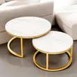 Seti ya Meza za Kahawa za Marble za Sebule na Fremu ya Chuma ya Dhahabu - 1