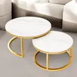 Seti ya Meza za Kahawa za Marble za Sebule na Fremu ya Chuma ya Dhahabu - 2