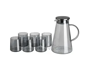 Seti ya Maji ya Kioo cha Moshi | Jug 1 + Vikombe 6
