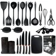 19pc Silicone Utensil & Knife Set | Black Marble - 1