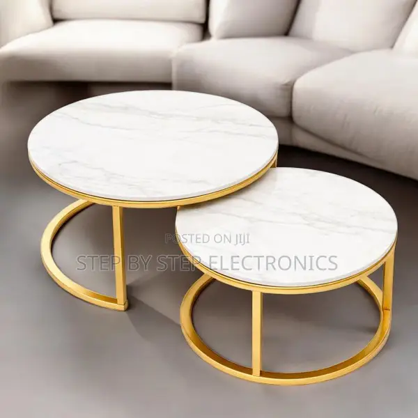 Marble Nesting Coffee Table Set with Gold Metal Frame - 1