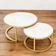 Marble Nesting Coffee Table Set with Gold Metal Frame - 2
