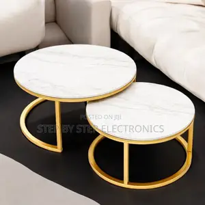 Marble Nesting Coffee Table Set with Gold Metal Frame