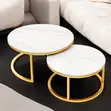 Marble Nesting Coffee Table Set with Gold Metal Frame - 1