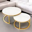 Marble Nesting Coffee Table Set with Gold Metal Frame - 2