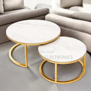 Dual Purpose Marble Nesting Coffee Table Set with Gold Metal Frame