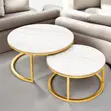 Dual Purpose Marble Nesting Coffee Table Set with Gold Metal Frame - 1