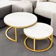 Dual Purpose Marble Nesting Coffee Table Set with Gold Metal Frame - 2