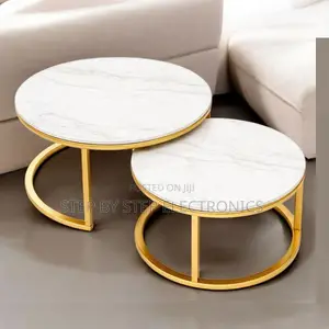 Stylish Marble Nesting Coffee Table Set with Gold Frame