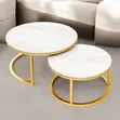 Stylish Marble Nesting Coffee Table Set with Gold Frame - 2