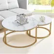 Marble Nesting Coffee Table Set with Gold Metal Frame - 1