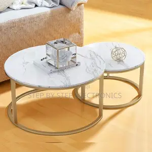 Marble Nesting Coffee Table Set with Gold Metal Frame