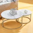 Marble Nesting Coffee Table Set with Gold Metal Frame - 2