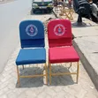 Red and Blue Church Chairs with PCEA Logo and Powder Coating - 3