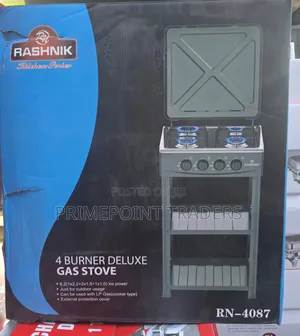 Rashnik Deluxe 4-Burner Gas Cooker na Shelves za Uhifadhi