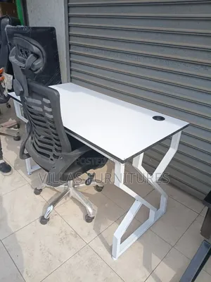 Metallic Table and Mesh Headrest Chair Set