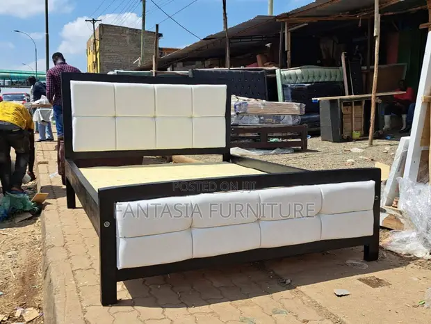 5x6 White Grid Tufted Bed Frame - Brand New - 1