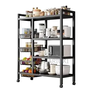 Rafu ya Jikoni ya Metali Multifunctional yenye Magurudumu