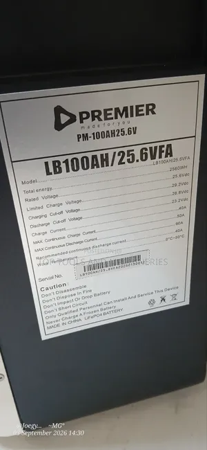 Premiere 25.6V 100Ah LiFePO4 Lithium Battery