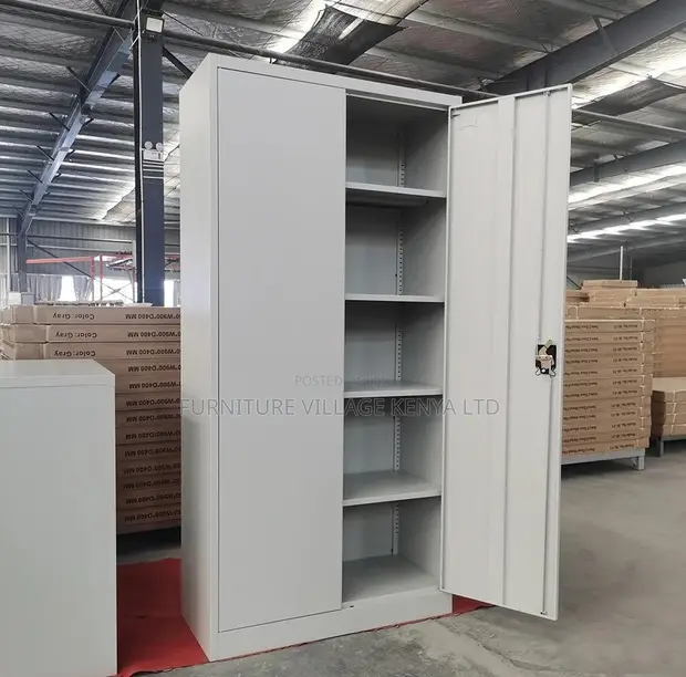 Metallic Lockable 2-Door Office Storage Cabinet - White - 1