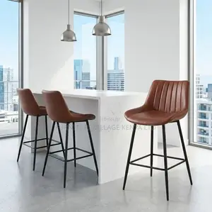 Brown Leather High Counter Stool (Non-Swivel)