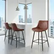 Brown Leather High Counter Stool (Non-Swivel) - 1