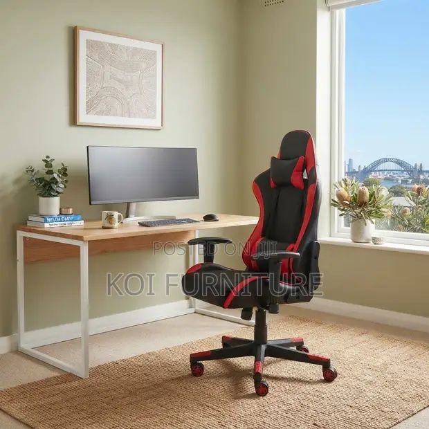 Ergonomic Reclining Leather Office Chair - Red/Black - 1