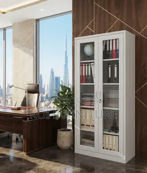 Glass Front Office Cabinet with 2 Lockable Doors