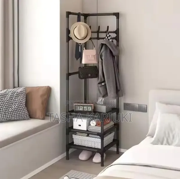 Multifunctional Metallic Corner Coat Hanging Rack - 1
